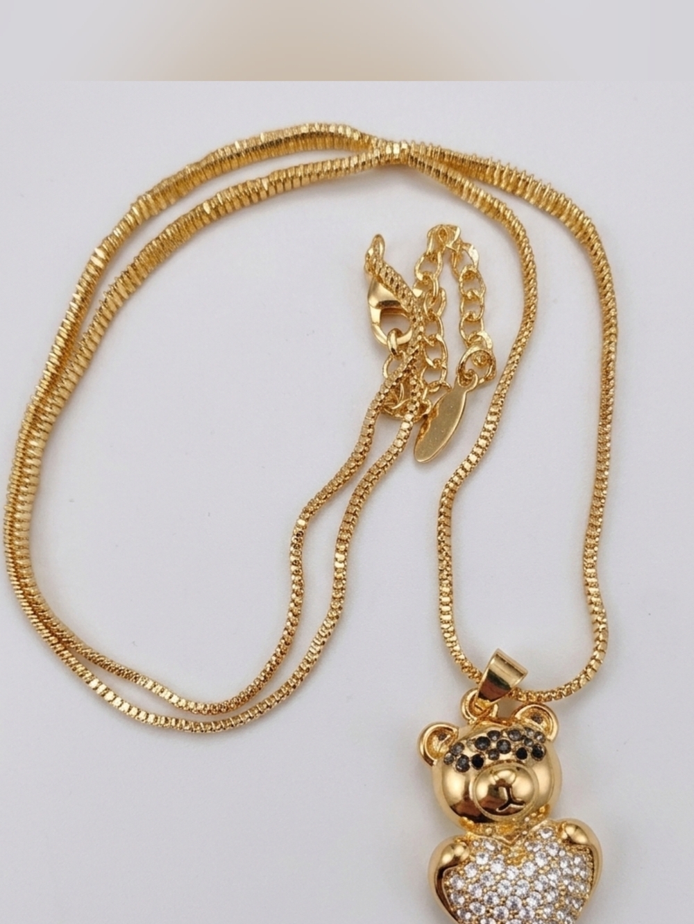Gold-Tone Teddy Bear Heart Pendant Necklace - Sparkling Crystal Accent NWOT